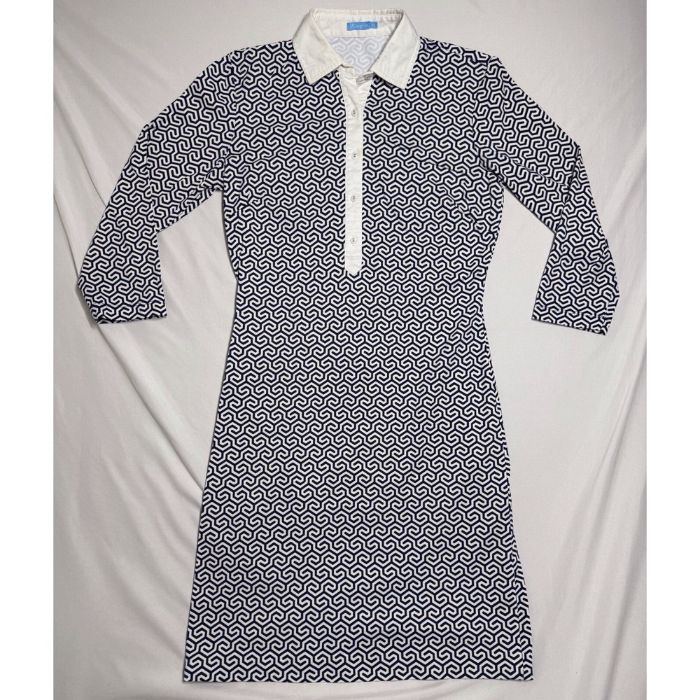 J.McLaughlin Catalina Cloth Polo Shirt Dress Geometric Black White Size XS